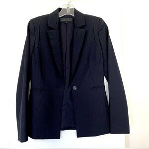 Sz 0 Tahari Blazer/Jacket Dark Navy Blue Pinstripe Structured Single Bre…